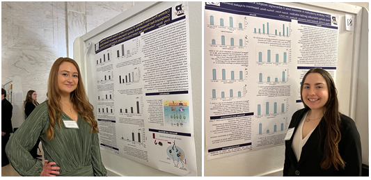 Bluefield State University students Kristen Rolen (left) and Emily Shupe are pictured with their biomedical research posters during the recent West Virginia Undergraduate Research Day at the State Capitol in Charleston, WV.